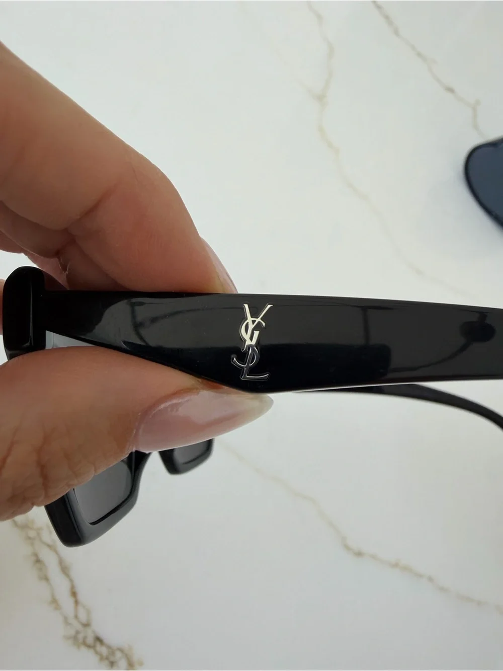 Saint Laurent Glossy Black Rectangular Sunglasses with Dark Lenses